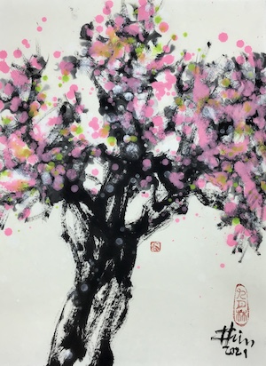 Yi Zheng Lin, Sprießende Blätter, Tusche auf Reispapier, chinesische Kunst