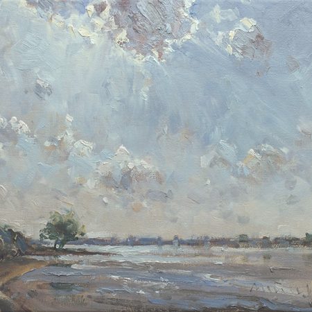 Mathias Meinel, Elbe bei Kirchwerder, 40 x 50cm, Öl auf Leinwand, 2020